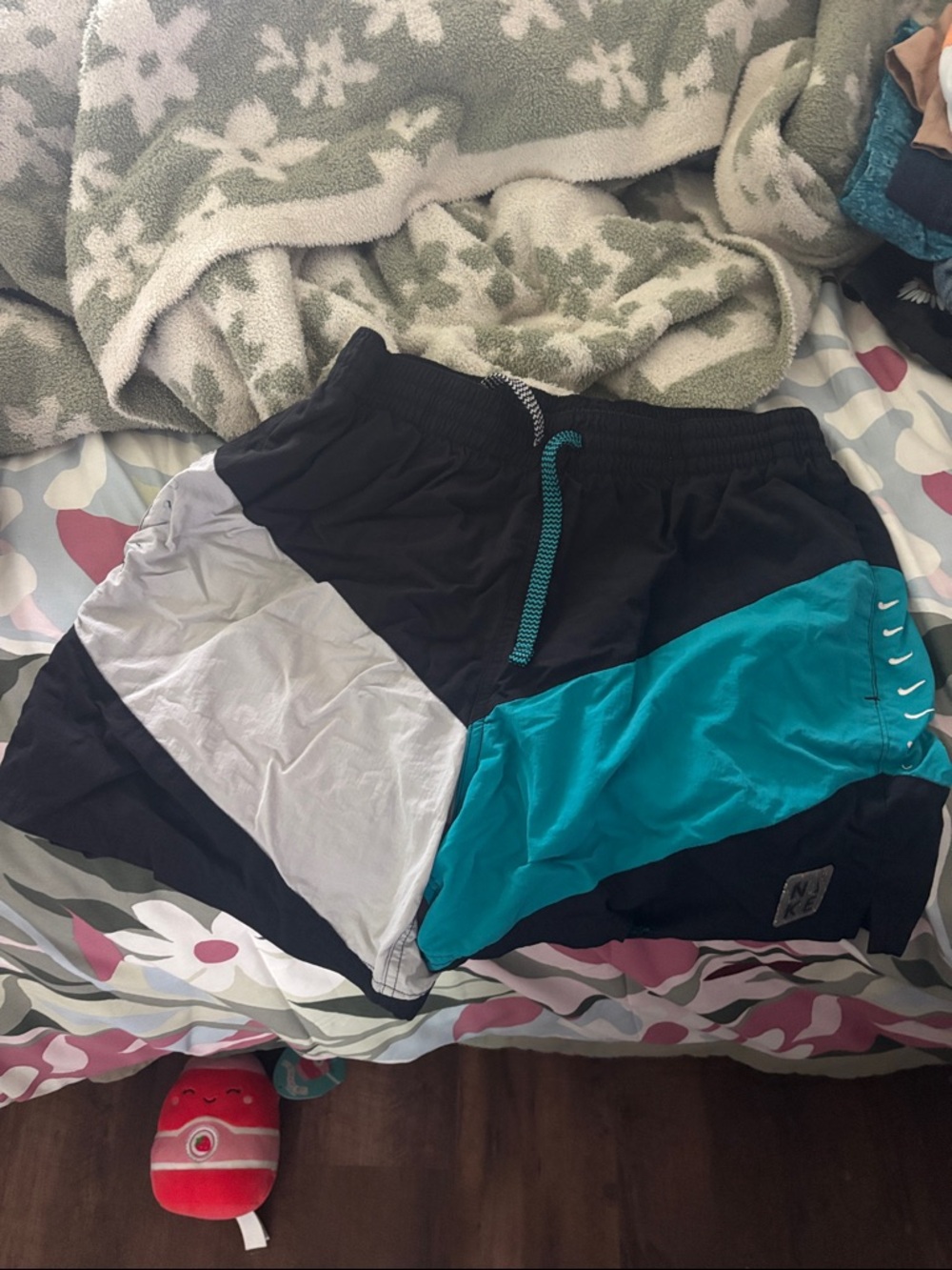 Nike Kids Colorblock Black Teal Gray Swim Shorts